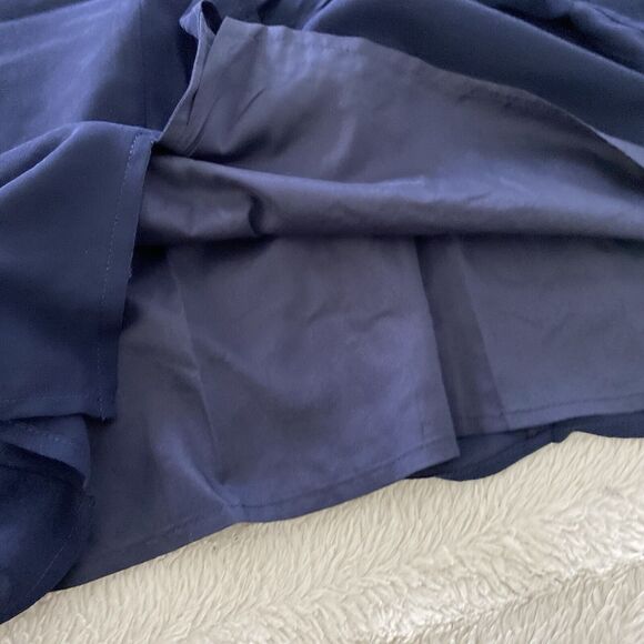 New Rihoas Navy Round Neck Side Split Mini Dress Button Detail Women’s Large - Picture 12 of 13